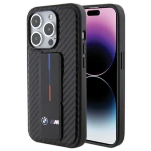 BMW Grip Stand Smooth & Carbon case for iPhone 15 Pro - blackeng