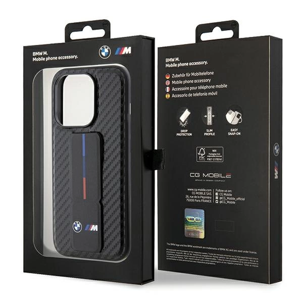 BMW Grip Stand Smooth & Carbon case for iPhone 15 Pro - blackeng
