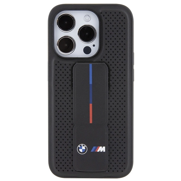 BMW Grip Stand Smooth & Perforated case for iPhone 15 Pro - blackeng
