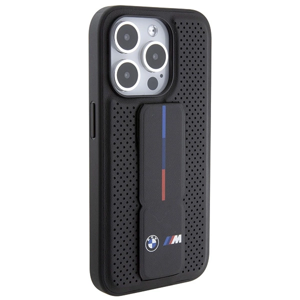 BMW Grip Stand Smooth & Perforated case for iPhone 15 Pro - blackeng