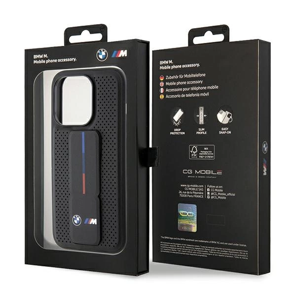 BMW Grip Stand Smooth & Perforated case for iPhone 15 Pro - blackeng