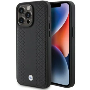 BMW Leather Diamond Pattern case for iPhone 15 Pro Max - blackeng