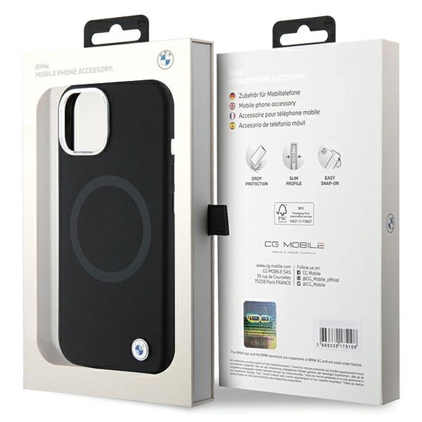 BMW Signature Liquid Silicone MagSafe case for iPhone 15 - blackeng