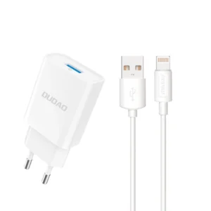 Dudao A4EU USB-A 2.1A wall charger - white + USB-A - Lightning cableeng