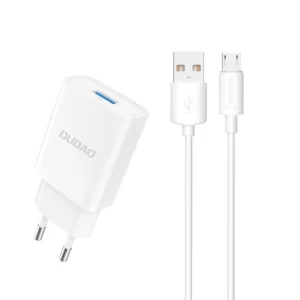 Dudao A4EU USB-A 2.1A wall charger - white + USB-A - micro USB cableeng