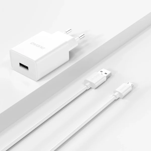 Dudao A4EU USB-A 2.1A wall charger - white + USB-A - micro USB cableeng