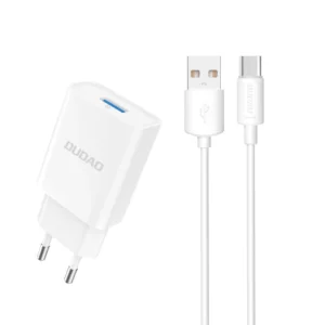Dudao A4EU USB-A 2.1A wall charger - white + USB-A - USB-C cableeng