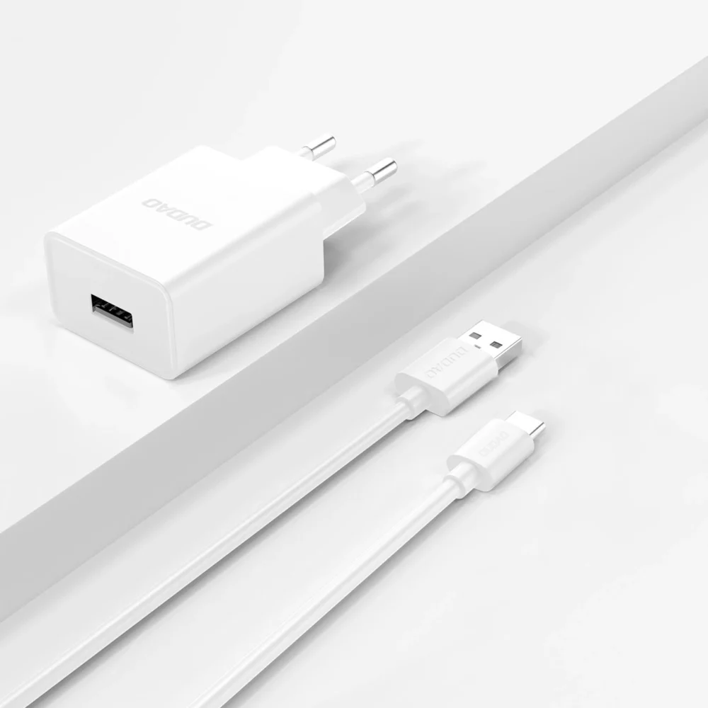 Dudao A4EU USB-A 2.1A wall charger - white + USB-A - USB-C cableeng