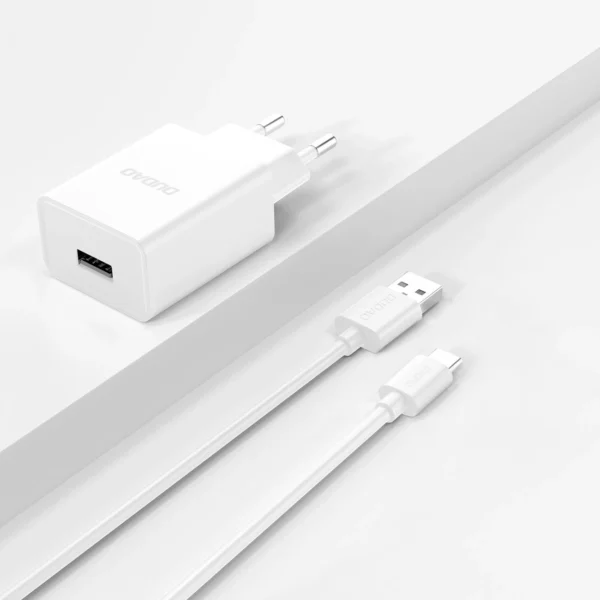 Dudao A4EU USB-A 2.1A wall charger - white + USB-A - USB-C cableeng