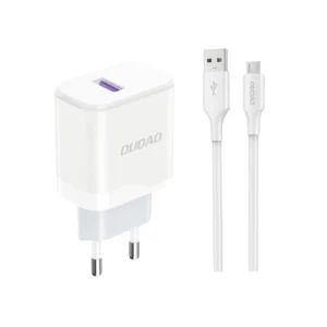 Dudao A20EU USB-A 18W network charger - white + USB-A - micro USB cableeng