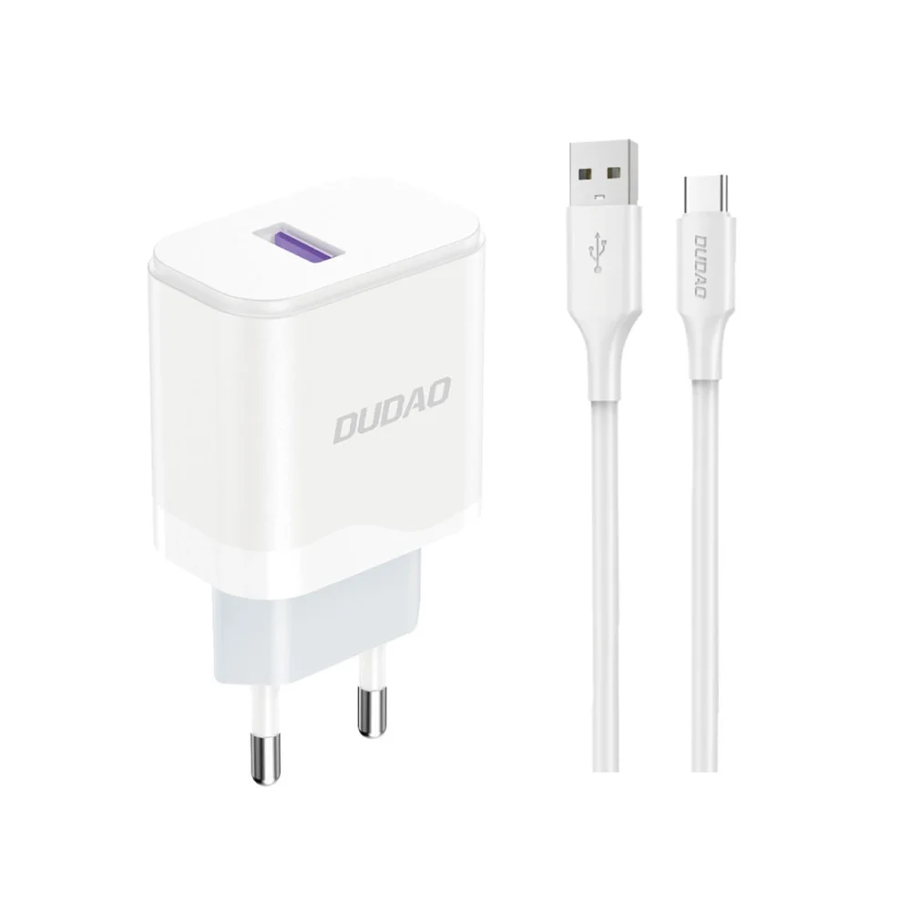 Dudao A20EU USB-A 18W network charger - white + USB-A - USB-C cableeng