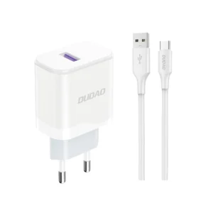 Dudao A20EU USB-A 18W network charger - white + USB-A - USB-C cableeng