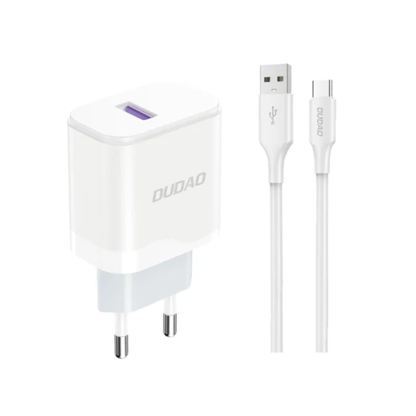 Dudao A20EU USB-A 18W network charger - white + USB-A - USB-C cableeng