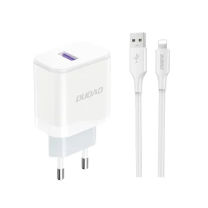 Dudao A20EU USB-A 18W network charger - white + USB-A - Lightning cableeng