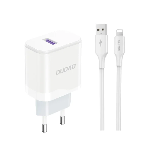Dudao A20EU USB-A 18W network charger - white + USB-A - Lightning cableeng