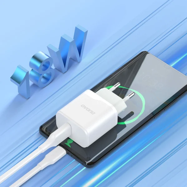 Dudao A20EU USB-A 18W network charger - white + USB-A - Lightning cableeng