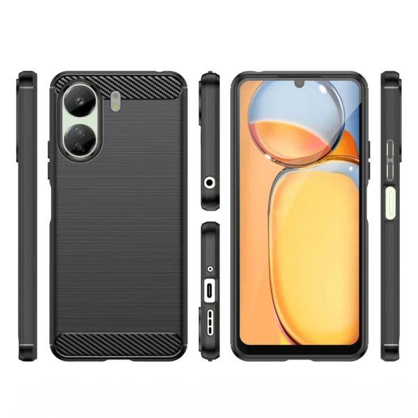 Carbon Case for Xiaomi Redmi 13c Flexible Silicone Carbon Cover - Blackeng
