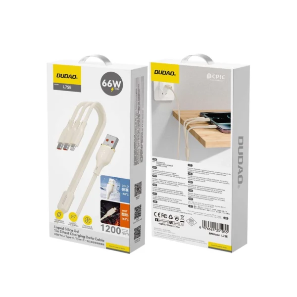 Dudao L7SE 3in1 USB-A - 2x USB-C / Lightning 66W Cable 1.2m - beigeeng