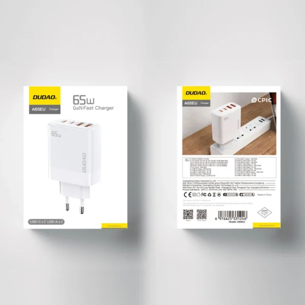 Dudao A65EU GaN network charger 2xUSB-A / 2xUSB-C PD 65W - whiteeng