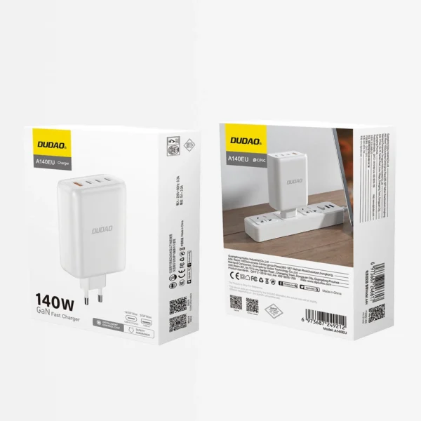 GaN Dudao A140EU USB-A / 3xUSB-C PD 140W charger - whiteeng