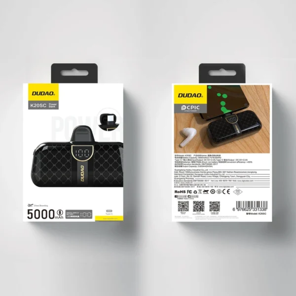 Powerbank Dudao K20SC 5000mAh mini 2x USB-C - blackeng
