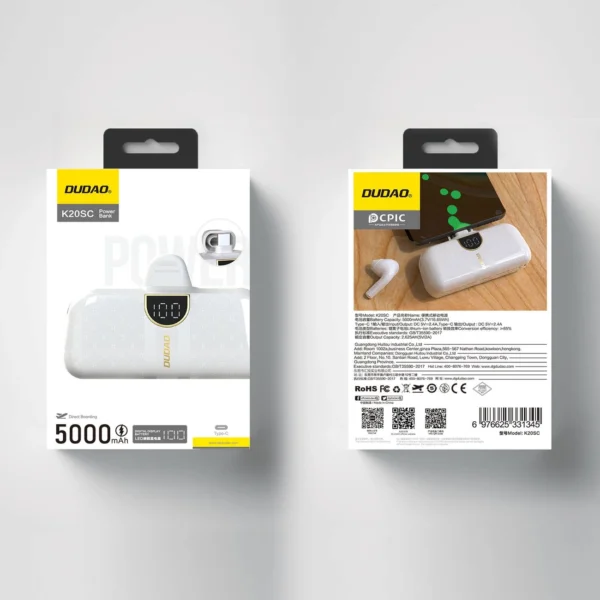 Powerbank Dudao K20SC 5000mAh mini 2x USB-C - whiteeng