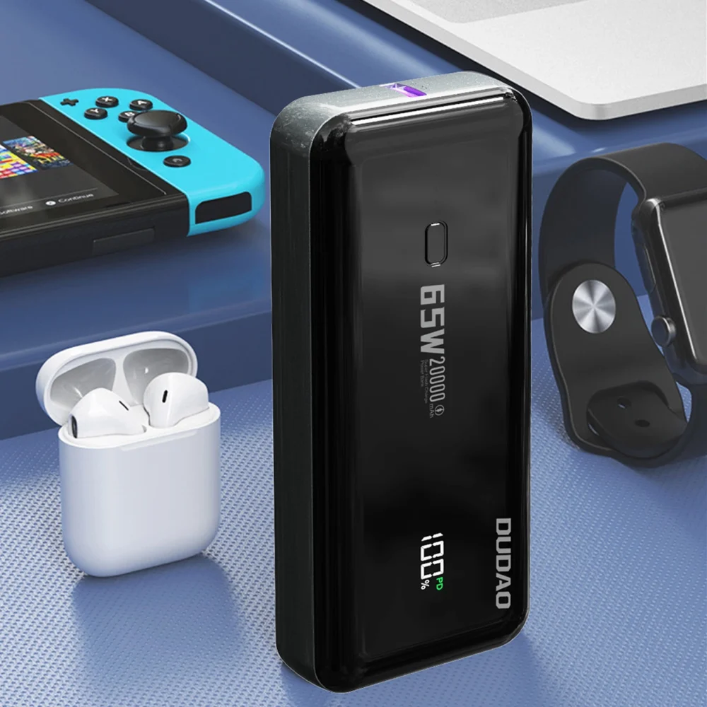Dudao K65 20000mAh 65W Powerbank 1x USB-C 2x USB-A with display - blackeng