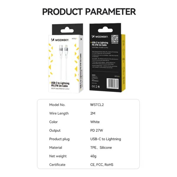 Wozinsky WSTCL1 Lightning / USB-C PD 27W cable 1 m - whiteeng
