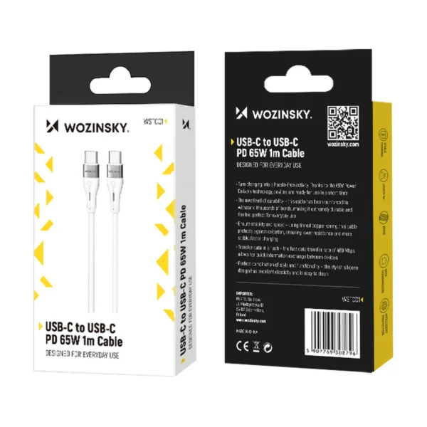 Wozinsky WSTCC1 USB-C / USB-C PD 65W cable 1 m long - whiteeng