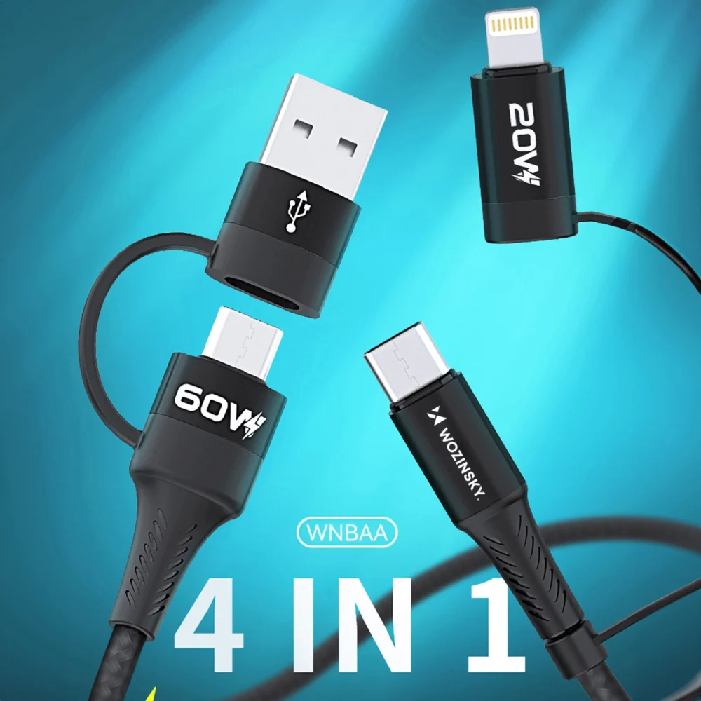 Wozinsky WNBAA 4in1 cable 2x USB-C 1x USB-A 1x Lightning 60W 1 m - blackeng
