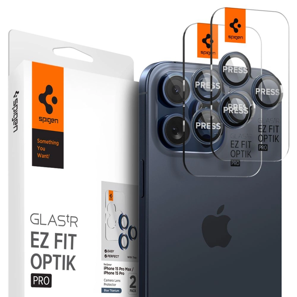 Spigen Optik.tR EZ Fit Camera Protector for iPhone 14 Pro / Pro Max / 15 Pro / Pro Max - Titanium Blue 2 pcs.eng