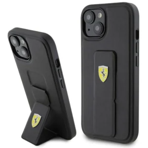 Ferrari Grip Stand Metal Logo case for iPhone 15 - blackeng