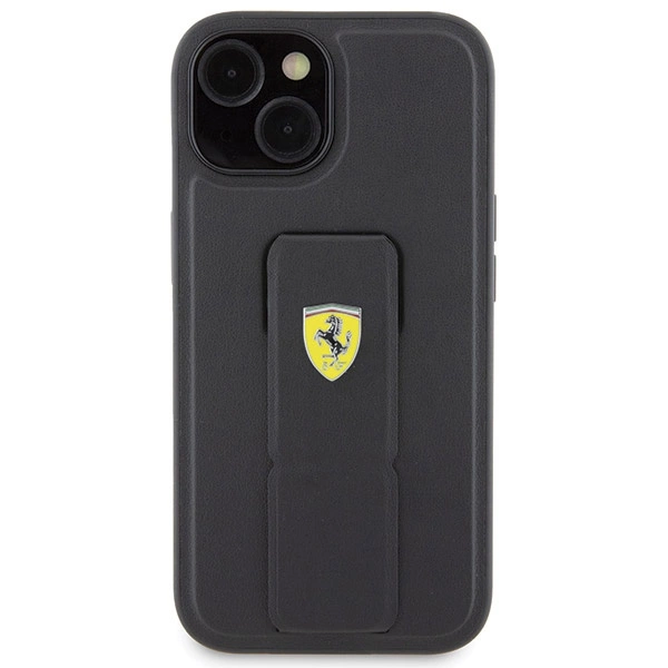 Ferrari Grip Stand Metal Logo case for iPhone 15 - blackeng