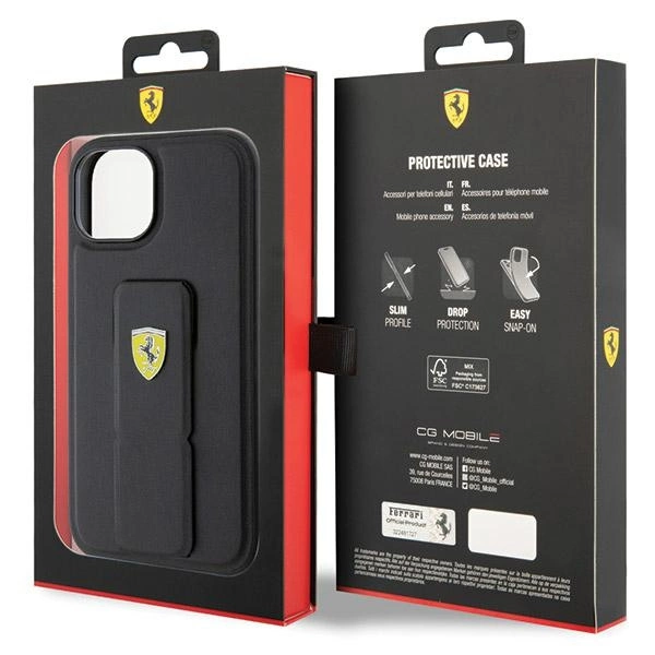 Ferrari Grip Stand Metal Logo case for iPhone 15 - blackeng
