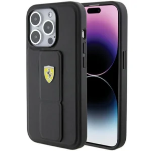 Ferrari Grip Stand Metal Logo case for iPhone 15 Pro Max - blackeng