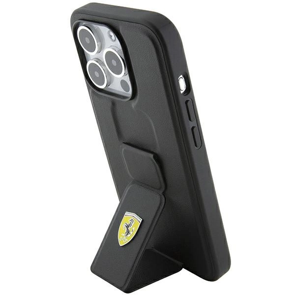 Ferrari Grip Stand Metal Logo case for iPhone 15 Pro Max - blackeng