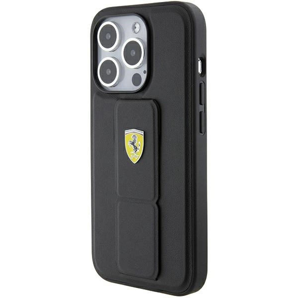 Ferrari Grip Stand Metal Logo case for iPhone 15 Pro Max - blackeng