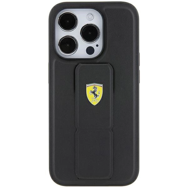 Ferrari Grip Stand Metal Logo case for iPhone 15 Pro Max - blackeng