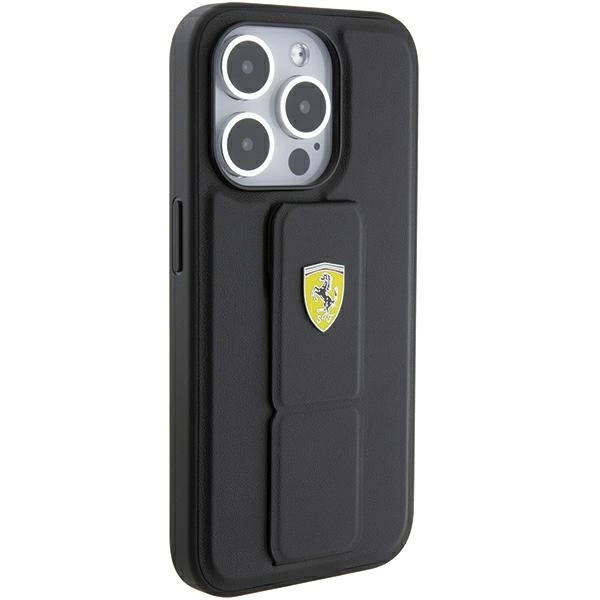 Ferrari Grip Stand Metal Logo case for iPhone 15 Pro Max - blackeng