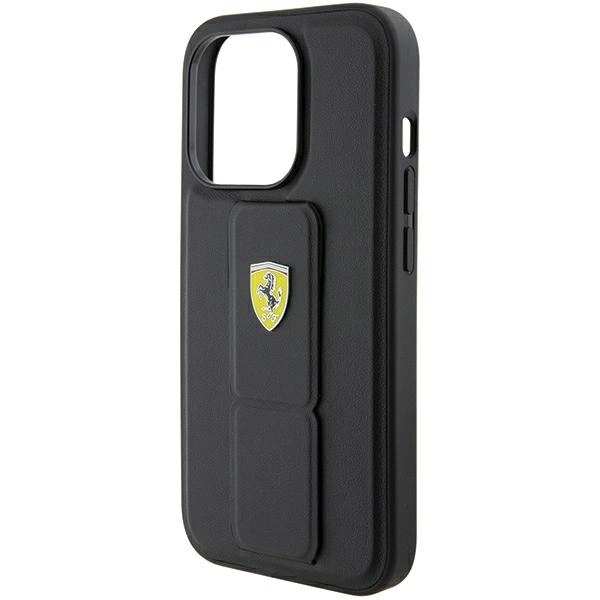 Ferrari Grip Stand Metal Logo case for iPhone 15 Pro Max - blackeng