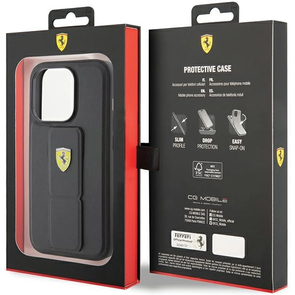 Ferrari Grip Stand Metal Logo case for iPhone 15 Pro Max - blackeng