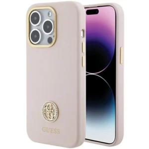 Guess Silicone Logo Strass 4G case for iPhone 15 Pro - light pinkeng