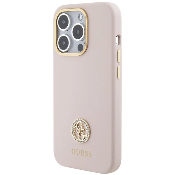Guess Silicone Logo Strass 4G case for iPhone 15 Pro - light pinkeng