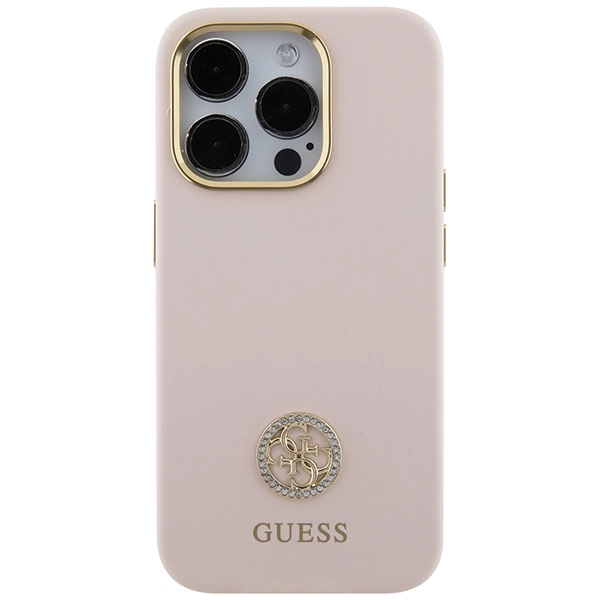 Guess Silicone Logo Strass 4G case for iPhone 15 Pro - light pinkeng