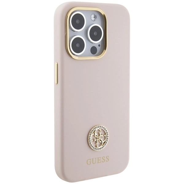 Guess Silicone Logo Strass 4G case for iPhone 15 Pro - light pinkeng