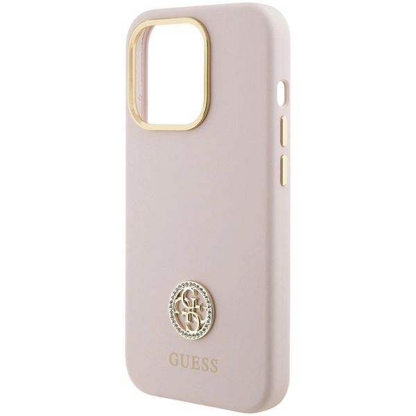 Guess Silicone Logo Strass 4G case for iPhone 15 Pro - light pinkeng
