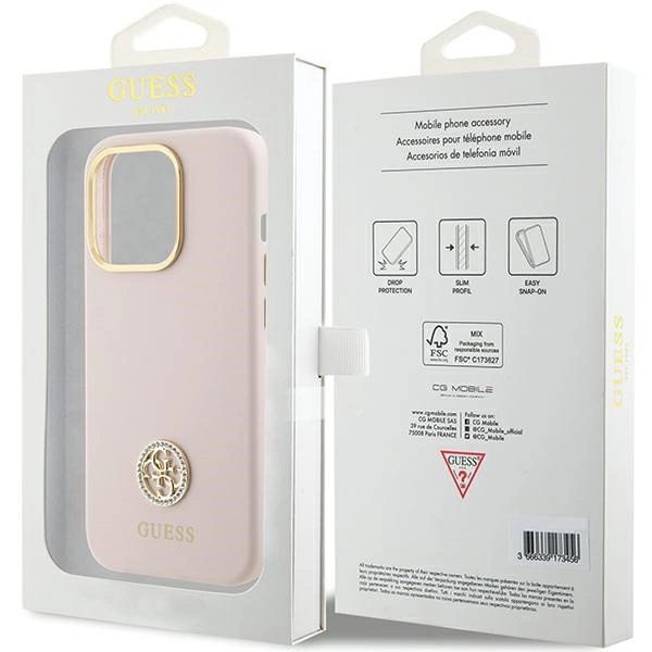 Guess Silicone Logo Strass 4G case for iPhone 15 Pro - light pinkeng