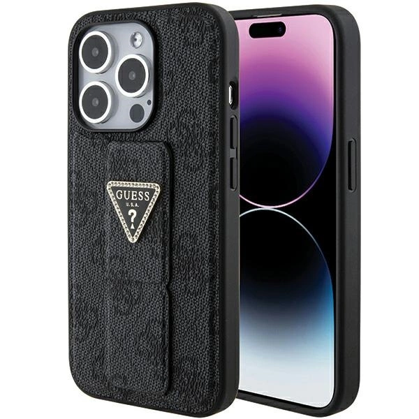 Guess Grip Stand 4G Triangle Strass case for iPhone 15 Pro - blackeng