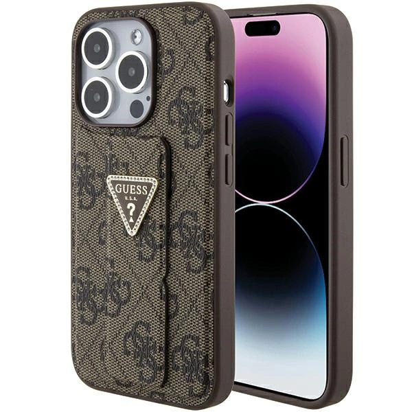 Guess Grip Stand 4G Triangle Strass case for iPhone 15 Pro - browneng