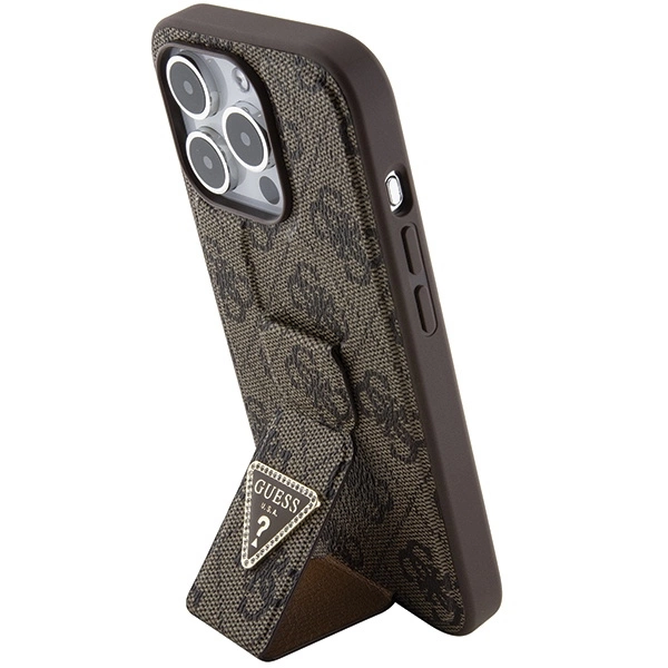 Guess Grip Stand 4G Triangle Strass case for iPhone 15 Pro - browneng